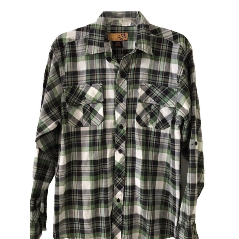 North 15 Plaid Shirt Country Casual Office Work Long Sleeve Button Down Men M